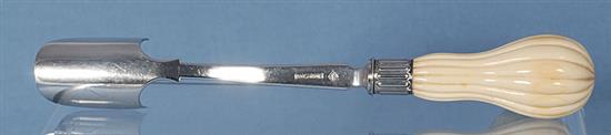 A Victorian ivory handled silver stilton scoop, by Martin,Hall & Co, Length 210mm